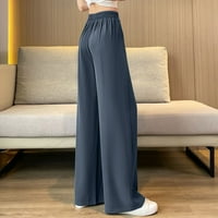 NJSHNMN Ženske ženske posteljine hlače pamučne posteljine hlače široke letve pantalone sa džepovima