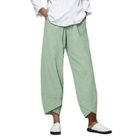 Xinqinghao Loose Women Open dno obrezirane hlače Čvrsto boje široko-noge Crošene hlače Elastični džepovi