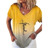 Iopqo košulje za žene modne žene slovo Krstom Print kratki rukav V-izrez labav pulover majica žuti s