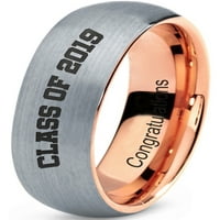 Tungsten Čestitamo Gradskim graviranim prsten za muškarce Žene Udobne cipele 18k Rose Gold Dome Brušeno