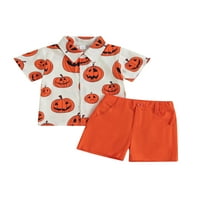 Dječji dječaci ljetni odjel bundeve printom navratnikovske košulje kratkih rukava i hlače hlače za hlađene kratke hlače Halloween Set odjeće