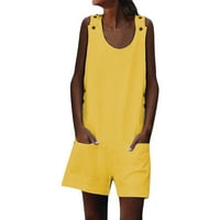 Žene kratkovidi modni kratki kratki bez rukava kratke hlače od rumena s pockets Rompers