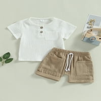 TODDLER Baby Boys Ljetne kratke hlače Čvrsti džep odijelo za dječake s kratkim rukavima Dugme za majicu + kratke hlače postavile su casual odjeću 0-3t