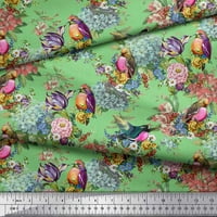 Soimoi Green Satin Silk od listova, cvjetni i američki robin ptica za štampanje tkanine sa dvorištem