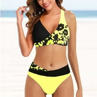 FOPP Prodavač Ženska moda Split High Squik tiskani bikini sa grudnjacima i bez čelika kupaćim kostima Yellow XXXXL
