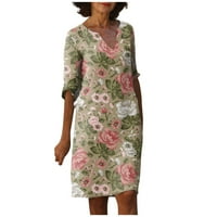 Haljine za ženske vintage print tunika struka midi haljina ljetna casual pola rukava haljina kaki m