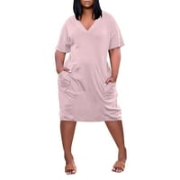 Bazyrey Womens V-izrez Summer Plus size Veličina Knee Pocket Soild Color Casual haljina za 2XL