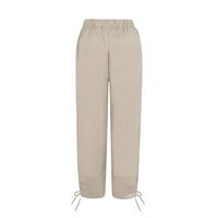 Drpgunly Y2K hlače Pamuk i posteljina elastična struka sa džepom Loose harem hlače čiste boje uselje
