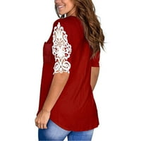 Taqqpue ženske čipke šuplje majice kratkih rukava Tunic The Casual Solid Boja V-izrez T-majice Bluze