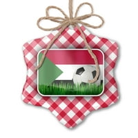 Božićna ornament Soccer Team zastava Sudan Red Plaid Neonblond