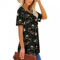 Dressy vrhovi za žene ženska modna casual ljetna kratka rukava cvjetna print V izrez košulju top dame top crni 3xl