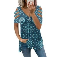 Ženske košulje Ženska modna casual sa patentnim zatvaračem s V-izrezom tiskani majica s kratkim rukavima Top Sky Blue XXXL