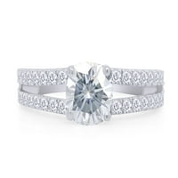 Okrugli rez Moissite laboratorij kreirao je dijamantski split zaručnika za venčani prsten za žene 14k bijelo pozlaćeno zeleno srebro -5.5
