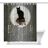 Sretan Halloween sa crnim vragom mačka i dekor lobanje vodootporni poliesterski tkanini za zavjese za tuširanje