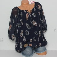 Majice za žene plus veličine pola rukava od pera Ispis V-izrez bluza pulover majica veličine 2xl