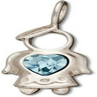 Sterling Silver 16 Angel Lite Blue Crystal March Rođenje Mesec Privjesno ogrlica