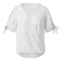 DNDKilg kratki rukav dreševi ženski vrhovi V izrez hladnog ramena plus veličine seksi bluze omotaju