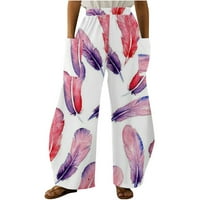Hlače visokog struka Voncos za žene na raspolaganju - labavi fit cvjetni tiskani vintage trma kontrola lagane pantalone