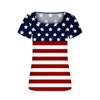 Košulje od 4. jula Žene rukave patriotski vrhovi labavi fit casual kvadratni vrat majica američke zastave