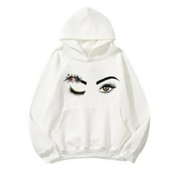 Dukseri s kapuljačom za žene Face Grafički print labavi fit dukserice dugih rukava sa džepom pad pulovera na vrhu bijelog xxl