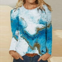 Vrhovi dugih rukava za žene mramorne tiskane majice casual crewneck dukserica labavi fit pad pulover