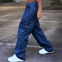 Floleo Jeans pantalone za žene visoke struk široke noge hlače čvrsto u boji modne ležerne labave široke