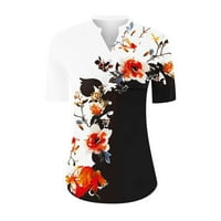 Majice za vrat za žene Ljeto cvjetno print gumb dolje za bluzu na vrhu casual redovitih majica kratkih rukava sa džepom