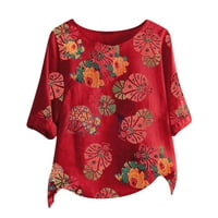 Yubatuo Žene vrhovi ženske ljetne jesenski okrugli vrat kratkih rukava cvjetni print casual vintage majica bluze za žene