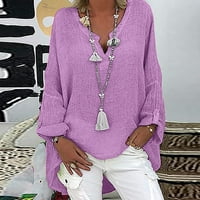 NSENDM ženske bluze plus veličina Dressy Plus size Ženska košulja s dugim rukavima Bluza Casual Top V izrez Solid majice Purple XXL