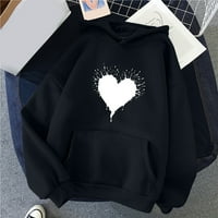 Kamummork PI Ženski džemper čišćenje Ženske dukseve Udobno srce od tiskane s kapuljačomHirt Džepne vučne pulover crna