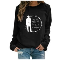 Žene Ležerne dukseve Pismo grafički ispisani Comfy pulover vrhovi Jesen Zima Fleece Crewneck Bluze s dugim rukavima crni l
