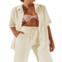 Sprifallbaby Womens Casual Hlače odijelo, gumb s kratkim rukavima niz majicu + hlače postavljene za uzročno ljeto