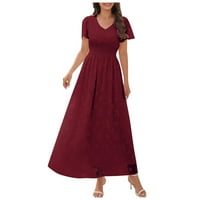 Ženske haljine Maxi A-line kratki rukav modni V-izrez Slijetna haljina Crvena XL