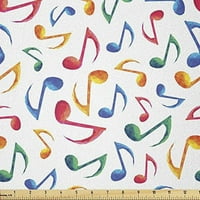 Muzička tkanina od dvorišta, muzičke note Melody akvarel Radio ritam dizajn, ispružene tkanine za odjeću za obrt za šivanje i umjetnost, dvorišta, crvena bijela