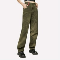 Ocivier Ženski teret Jeans Street Trend Dizajn visokog struka Labavi i tanki patchwork Color Bump ravne hlače za noge Ženske hlače za jean dugi pantalone