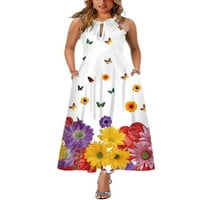 Bomotoo Women Ljeto Plaže Sundress cvjetni print dugi haljina bez rukava haljina Havajski odmor 8149- M