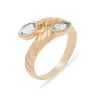 Britanska napravljena 10k ruža zlata prirodna akvamarinska ženska prstena - Veličina opcije - 11. -