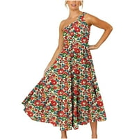 Ženski odmor Fashion Jedno rame Cvjetni print dugačak haljina bez rukava visoka struka Flowy Swing Maxi