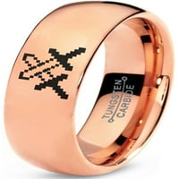 Volfram pikselirani mačevi prekriženi prsten za prsten za muškarce Žene Udobnost FIT 18K Rose Gold Dome