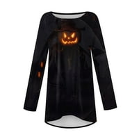 HHEI_K Bijele majice s dugim rukavima za ženska modna ležerna majica Gradijent Halloween Print dugih