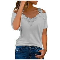 Ljetni vrhovi ženske majice cvjetni čipkasti patchwork breme hladnog ramena TEE labavi kratki rukav