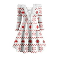 Žene Ležerni božićni print dugih rukava s ramena koljena haljina za zabavu Mini haljinu Hot6SL4486174