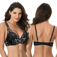 Curve Muse Ženska plus veličina Underwire Dodajte 1+ Kup Push Up Mesh čipka BRA-2PK-POM PIEN Crvena, Crna-38d