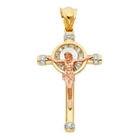Jewels LU 14K bijela žuta i ruža troboj zlata Kubična cirkonija CZ Christian Crucifi Cross Privjesak