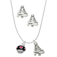 Delight nakit silvertone vruće ružičaste točkice na crnom spinner srebrni ton zig zag božićne šarm ogrlice
