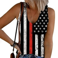 Farstey ženski Plus tink Termper TOP 4. jula Američka zastava Štampanje prsluk prsluk TESE TUNIC bez rukava V izrez do patriotske bluze