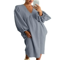 Luxplum žene za spavanje V izrez Pajamas haljine s dugim rukavima midi haljina labava mir siva 2xl