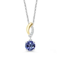 Gem Stone King 1. CT ovalni plavi Mystic Topaz srebrna i 10k žuta zlatna laboratorija uzgoslova dijamantna privjesna ogrlica sa lancem