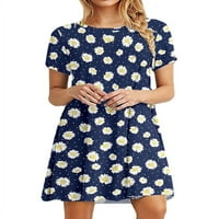 Nlife ženske daisy cvjetna prut print okrugli vrat mini haljina s kratkim rukavima