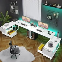 U obliku kuta računara sa ladicama i LED lampicama Reverzibilni dugoročni stolovi za kućni ured, igrački
